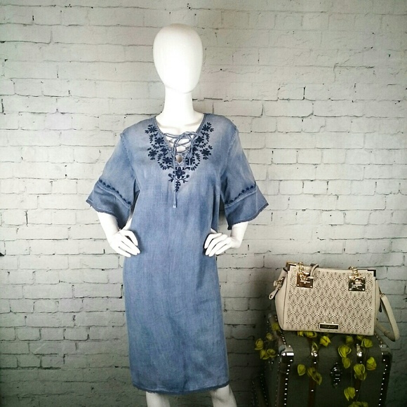 Vintage America Blues Dresses & Skirts - Vintage America Blues Chambray Shift Dress Blue 1X